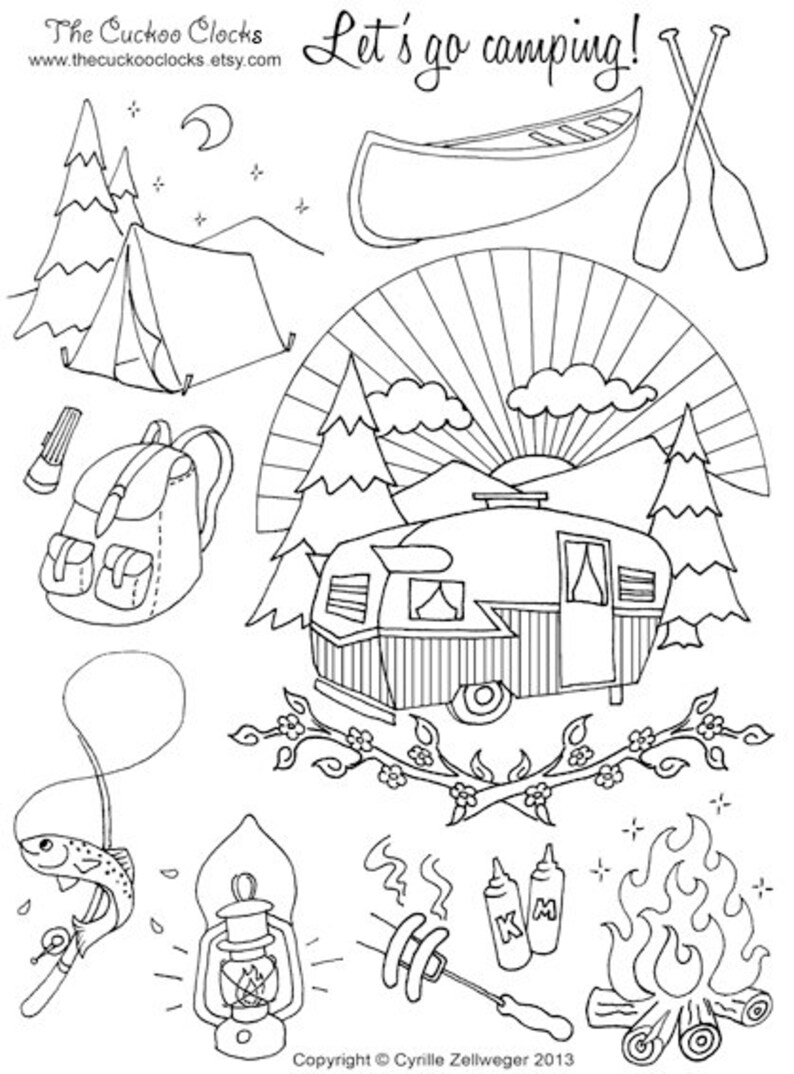 Lets go camping set hand embroidery pattern pdf  etsy Lets go camping set hand embroidery pattern pdf  etsy