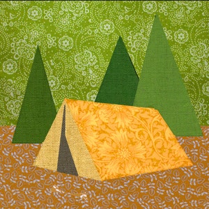 Camping tent Paper pieced quilt block pattern PDF