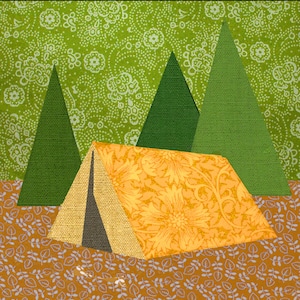 Camping tent Paper pieced quilt block pattern PDF