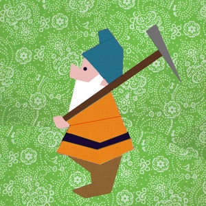 Dwarf with pickaxe quilt block, paper pieced quilt pattern, PDF pattern, instant download, gnome pattern image 2