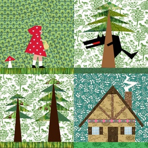 Little red Riding Hood quilt blocks, paper pieced quilt pattern PDF, instant download, Set of 4 paper pieced quilt block patterns PDF