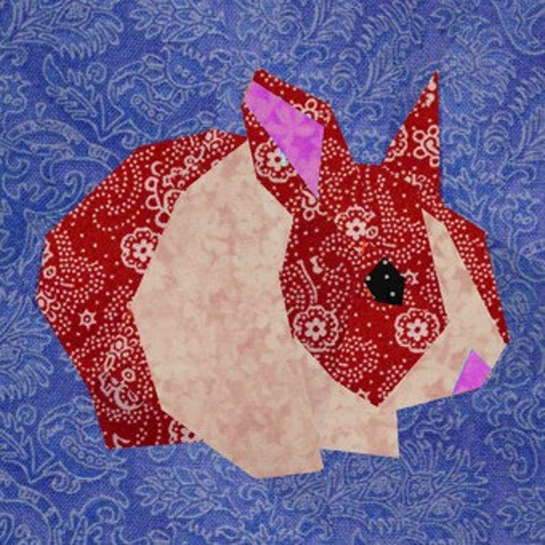 Rabbit quilt block, paper pieced quilt pattern, PDF pattern, instant download, bunny pattern, rabbit pattern image 1