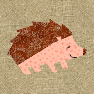 Hedgehog quilt block, paper pieced quilt pattern, PDF pattern, instant download, wildlife pattern image 2