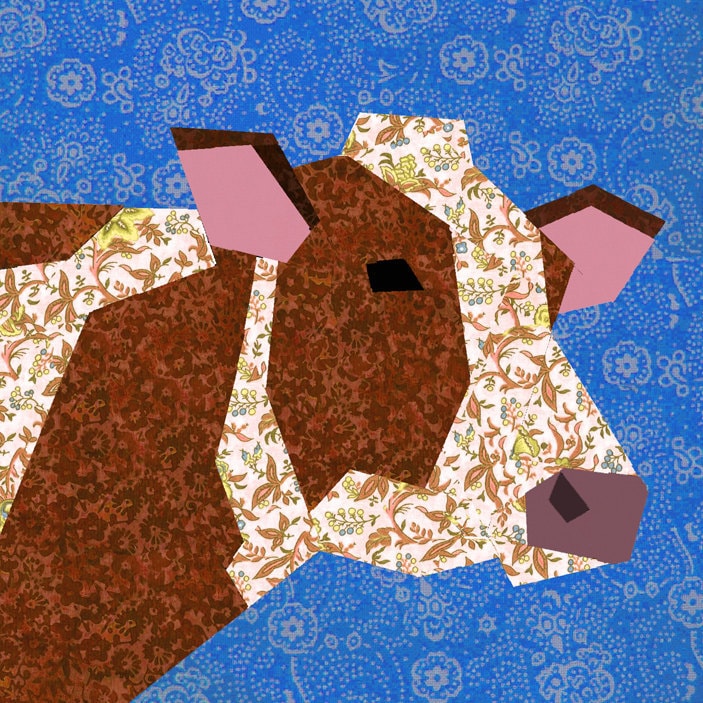 Cow quilt block paper pieced quilt pattern PDF pattern instant download cow pattern