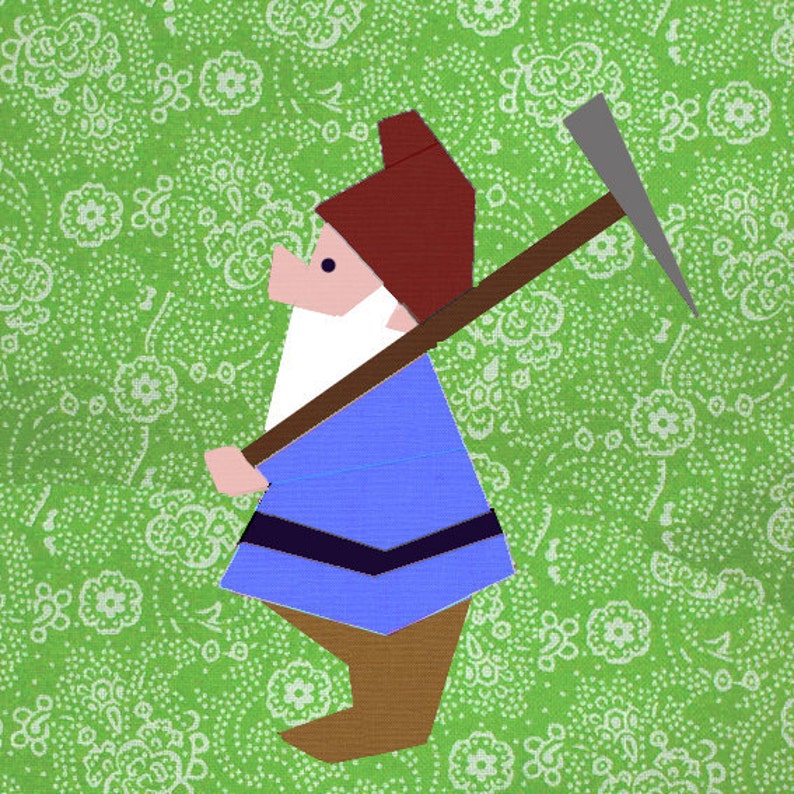 Dwarf with pickaxe quilt block, paper pieced quilt pattern, PDF pattern, instant download, gnome pattern image 3