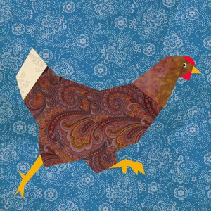 Chicken run quilt block, paper pieced quilt pattern, PDF pattern, instant download, paper pieced quilt block pattern, hen pattern