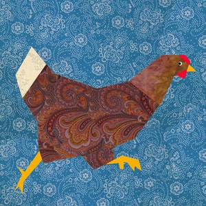 Chicken run quilt block, paper pieced quilt pattern, PDF pattern, instant download, paper pieced quilt block pattern, hen pattern