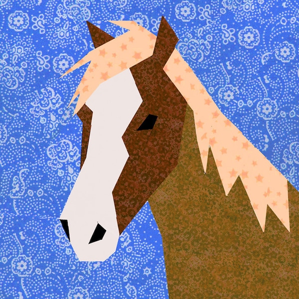 Bloque de edredón de caballo, patrón de edredón de paper pieced, patrón en PDF, descarga instantánea, patrón de caballo, bloque de caballo