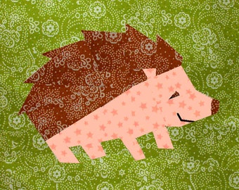 Hedgehog quilt block, paper pieced quilt pattern, PDF pattern, instant download, wildlife pattern