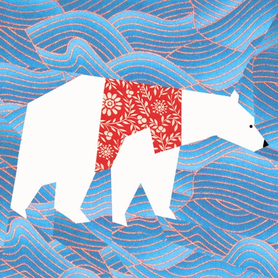 Christmas Polar Bear Quilt Block Paper Pieced Quilt Pattern Etsy
