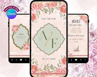 Elegant Nikah Reception Invitation | Islamic Wedding, Editable (Digital)