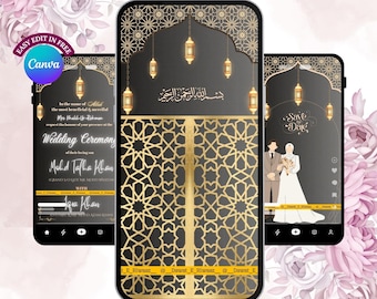 Elegant Muslim Wedding Invitation Video: Beige & Gold Mobile Nikah Invite (Digital Download)