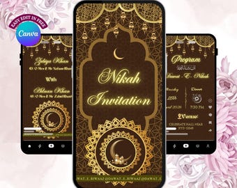 Elegant Islamic Nikah Invitation Video | Editable Canva Template