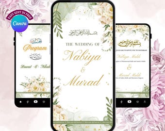Floral Arabic Nikah Invitation Video | Editable Muslim Wedding Evite (Canva)
