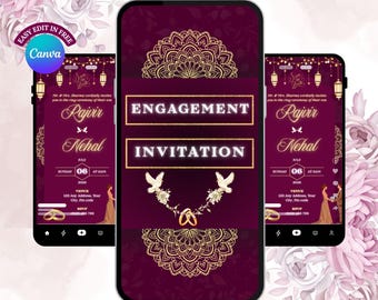 Invitación de compromiso editable / Tarjeta digital de boda desi (Descarga instantánea)