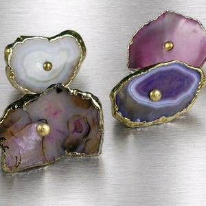 Anthropologie "Framed Agate Knob" with Purple/Beige/Pink, Agate Drawer Knob