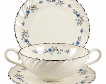 LENOX Chanson 3 pcs Set Flat Cream Soup Bowl, Under Plate & Dessert Plate