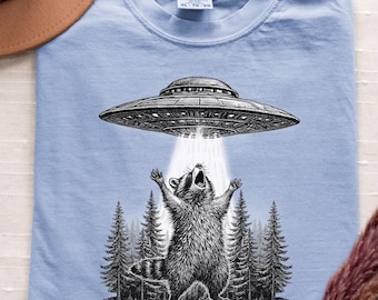 UFO Raccoon Shirt, UFO Raccoon Abduction Shirt, Meme Shirt, Comfort Colors Raccoon T-Shirt, Funny Gag Gift, Alien UFO Shirt