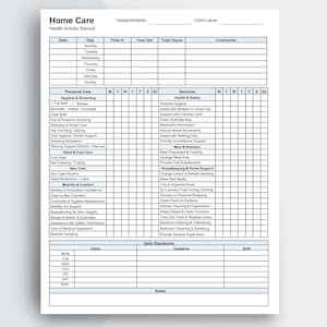Caregiver Daily Log – Home Health Activity Checklist (Printable PDF, Google Docs, Word A4)