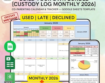BYOB: Custody Log Monthly 2026 | Family Court Log | Parenting Time Tracker | Co-Parenting Calendar