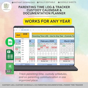 Registro del tempo di genitorialità / Calendario di custodia, modello di documentazione sulla co-genitorialità, programma di visite e monitoraggio dei genitori