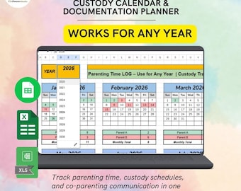 Parenting Time Log | Custody Calendar Planner, Co-Parenting Documentation Template, Visitation Schedule & Parent Tracker
