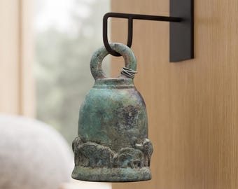 Antique Bronze Temple Bell: Lucky Elephant, Thai Buddhist Decor