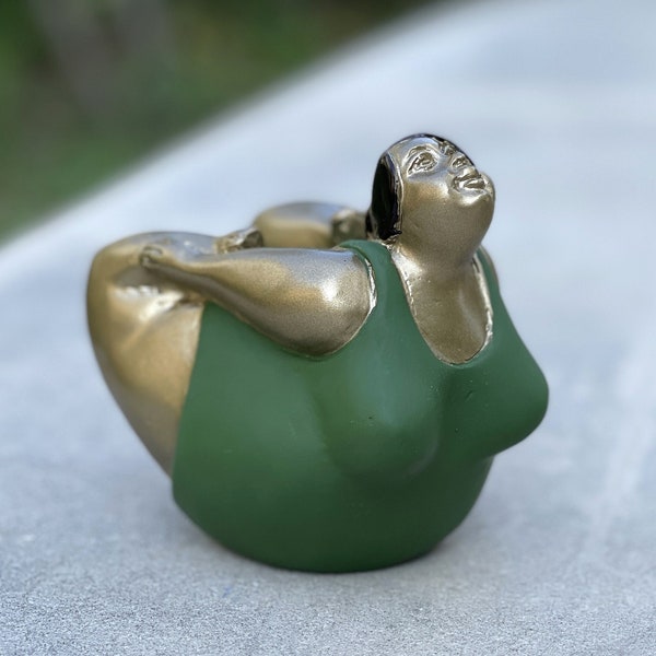 Fat Woman Figurine Yoga Pose Statue Small Resin Art Sculpture 4"