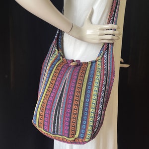 Hippie Crossbody Fabric Bag Shoulder Aztec Purse with Zipper Medium Size