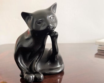 Sitting Cat Figurine and Statue Black Polyresin Sculpture Home Decor  4.75"