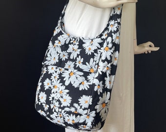 Flower Crossbody Bag Hippie Boho Sling with Lined Cotton Fabric Purse with Zipper and Pockets
