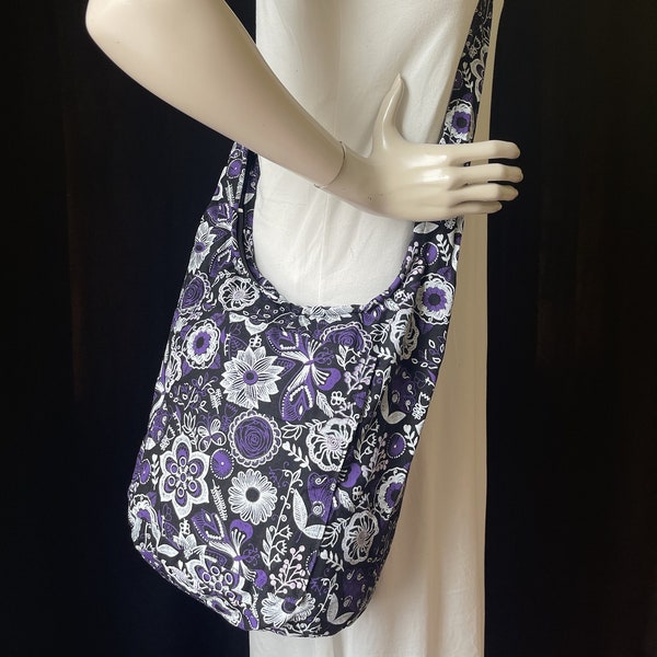 Butterfly Crossbody Bag Flower Print Fully Lined  Hippie Boho Shoulder Purse with Zipper and Pockets