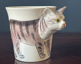 Tabby Cat Mug Decor Porcelain Handpainted 3D Animal Coffee Tea Hot Drink Cup