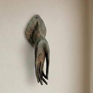 Escultura de mano de Buda de bronce con pomo para puerta, estatua colgante de pared, decoración antigua de 20 cm