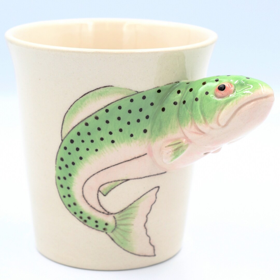 Trout Coffee Mug Porcelain Handpainted 3D Animal Fish Handle Etsy