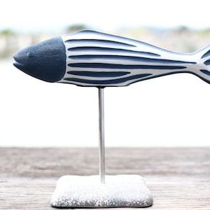 Fish on Stand Handmade Porcelain Stoneware Statue Sculpture Decor 8.75" Long