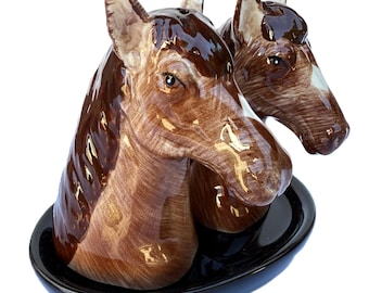 Hand-Painted Ceramic Horse Salt and Pepper Shaker Set with Holder