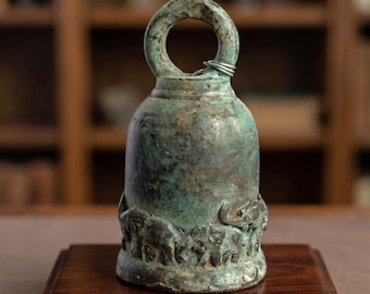 Antique Bronze Temple Bell: Lucky Elephant, Thai Buddhist Decor