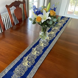 Small Elephant Table Runner Thai Gold Floral Fringe Bed Scarf Decorations 76"x9"
