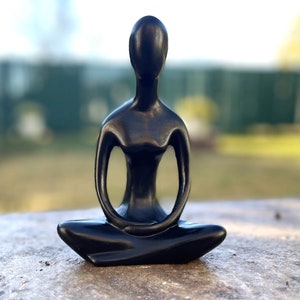 Meditation Sculpture Yoga Lady Figurine Black Polyresin Art Statue 6.5"