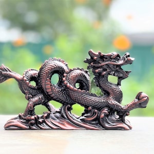 Chinese Dragon Holding Pearl Statue Resin Figurine Protection Lucky Feng Shui Home Decor 8.5&quot;