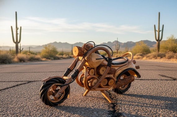 木製 ハーレー風 バイク 置物 Harley Davidson風 木彫り Wood Motorcycle Figurine Handmade Wooden Chopper Model Harley