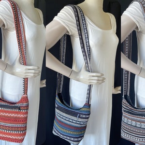Small Crossbody Bag with Zipper and Pockets Aztec Ikat Cotton Boho Purse