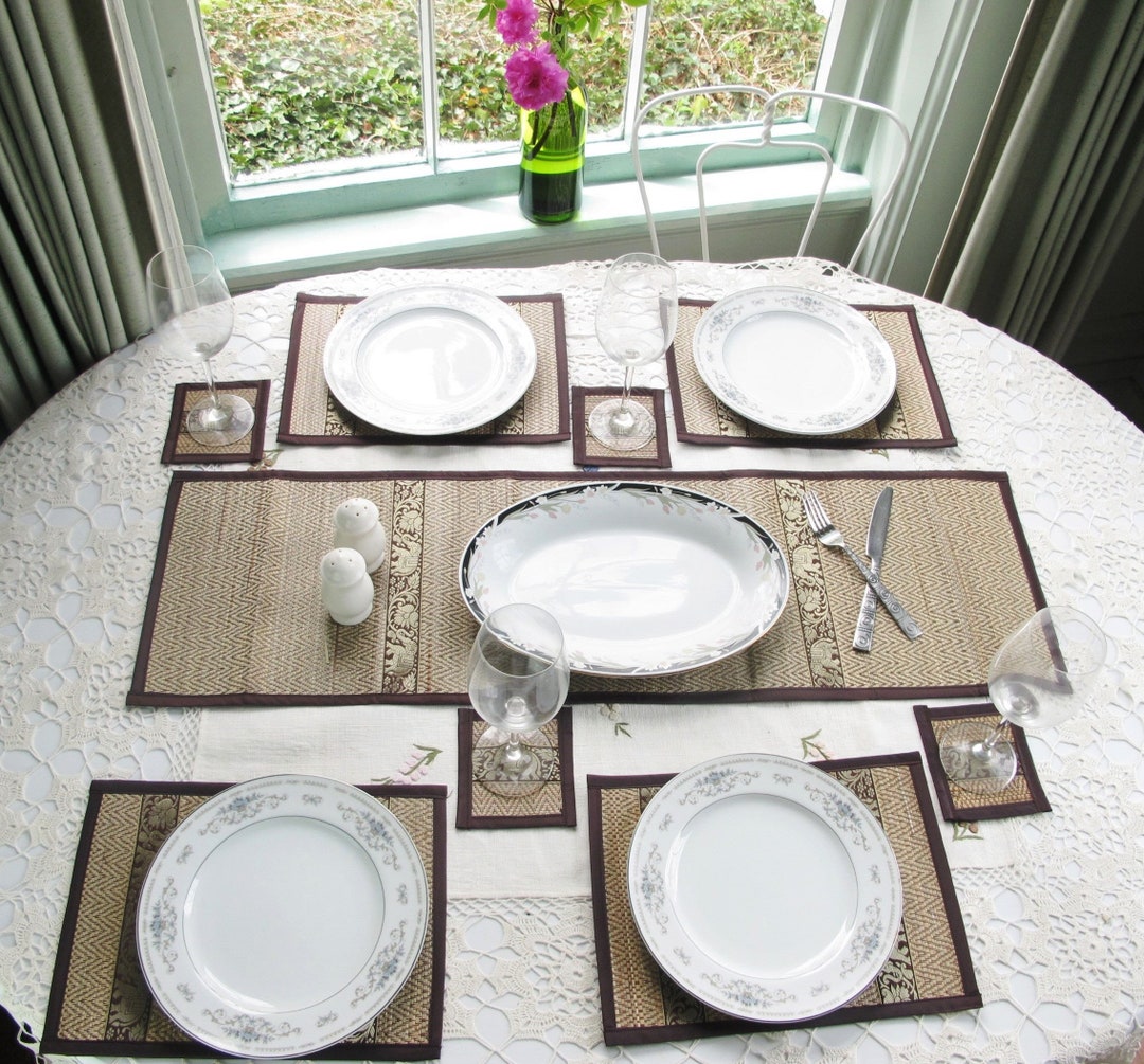 Placemat Runner Set of 4 With Coaster for Dining Table Handmade Eco