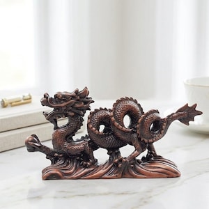 Estatua de dragón chino sosteniendo una perla, figura de resina, protección, buena suerte, Feng Shui, decoración del hogar, 8.5"