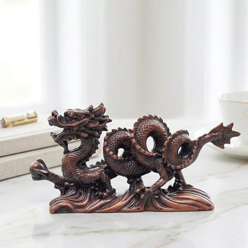 Chinese Dragon Holding Pearl Statue Resin Figurine Protection Lucky Feng Shui Home Decor 8.5"