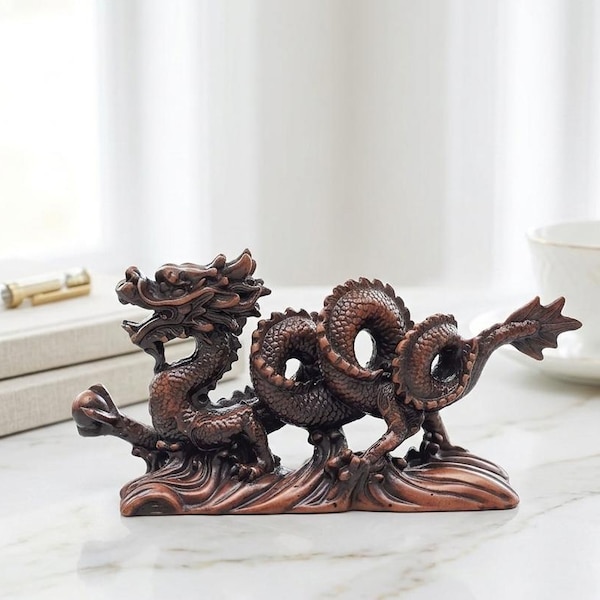Estatua de dragón chino sosteniendo una perla, figura de resina, protección, buena suerte, Feng Shui, decoración del hogar, 8.5"