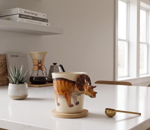 Triceratops Dinosaur Coffee Mug Porcelain Handpainted 3D Animal Shaped Hot  Drink Cup 10 Oz. - Etsy