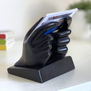 Hand Business Card Holder for Desk - Heavy Resin Paperweight Office Decor 3.5&quot;