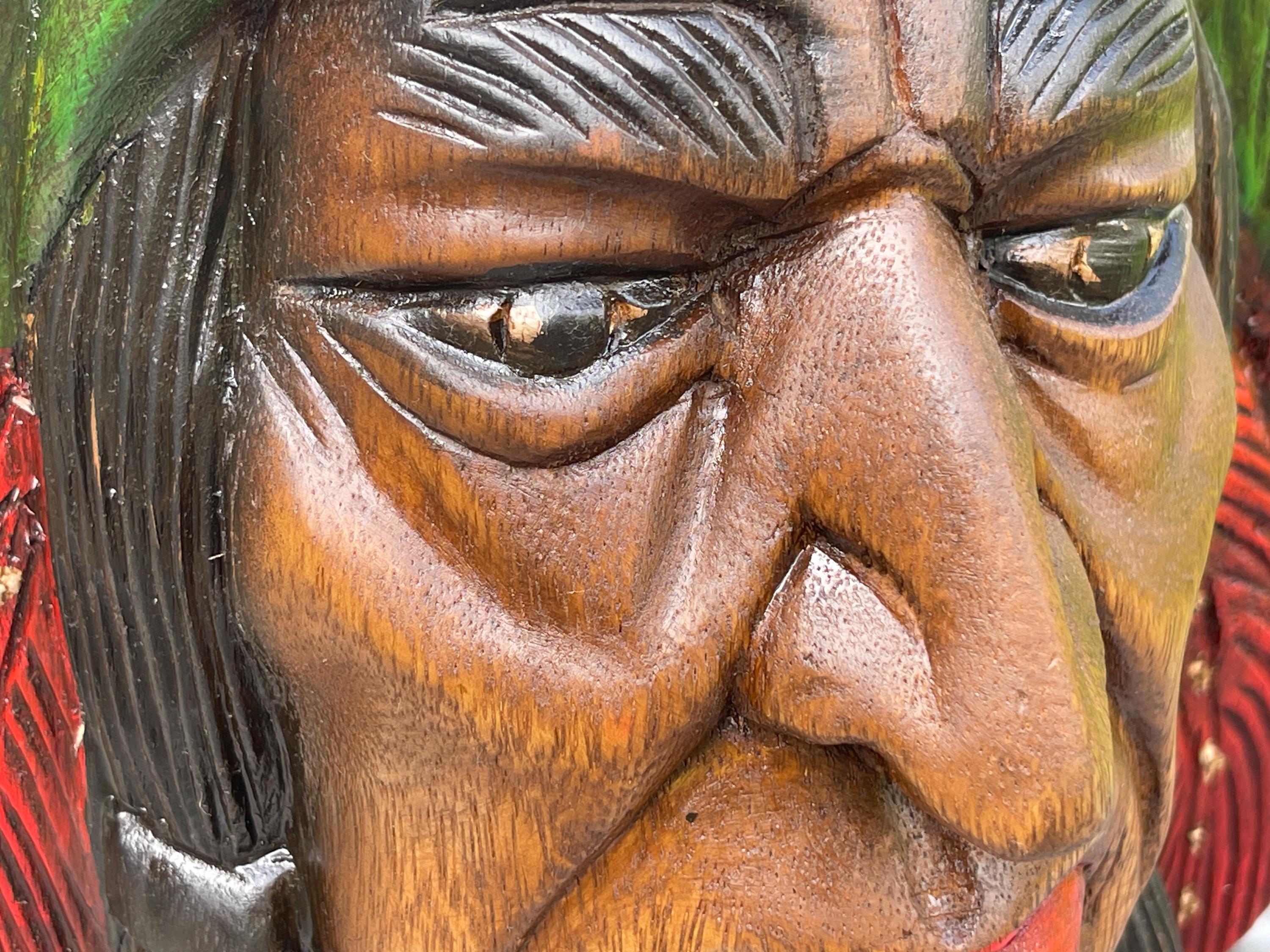 Hand-carved Native American Chief Wood Wall Art - Wooden Indian